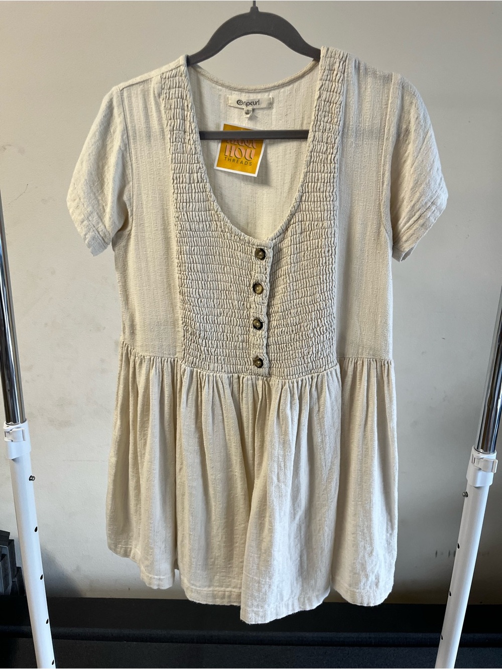 Rip Curl Cream Smocked Button-Front Tunic